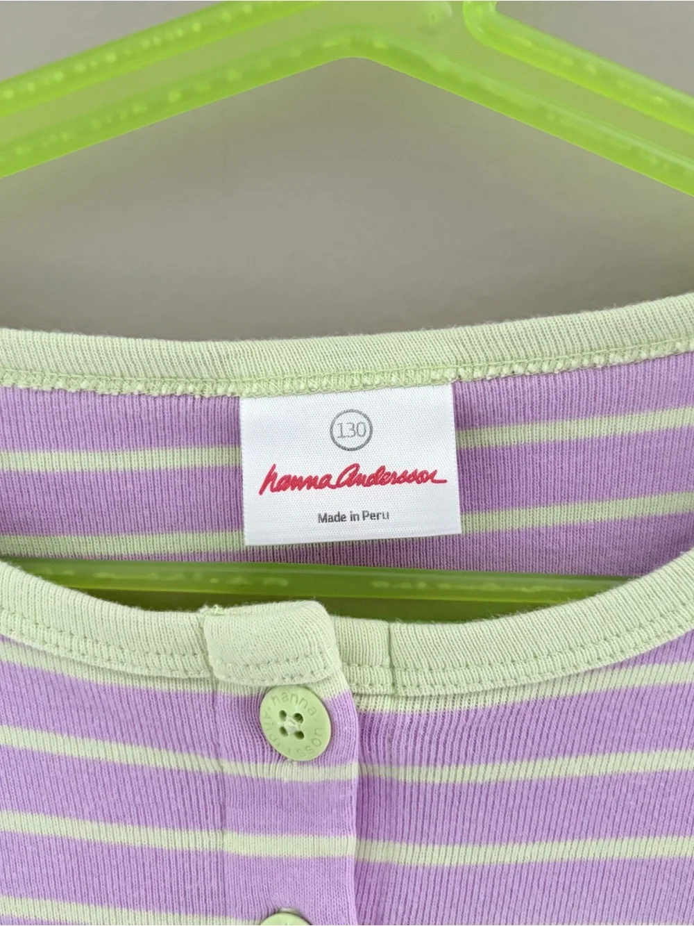 Hanna Andersson Girls Striped Purple Green Short Sleeve Day Play Dress Size 8